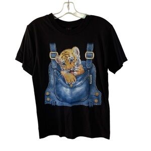 Vintage Tiger Cub T Shirt Black Big Cat Wildlife Y2K Cutesy Women’s Size Medium